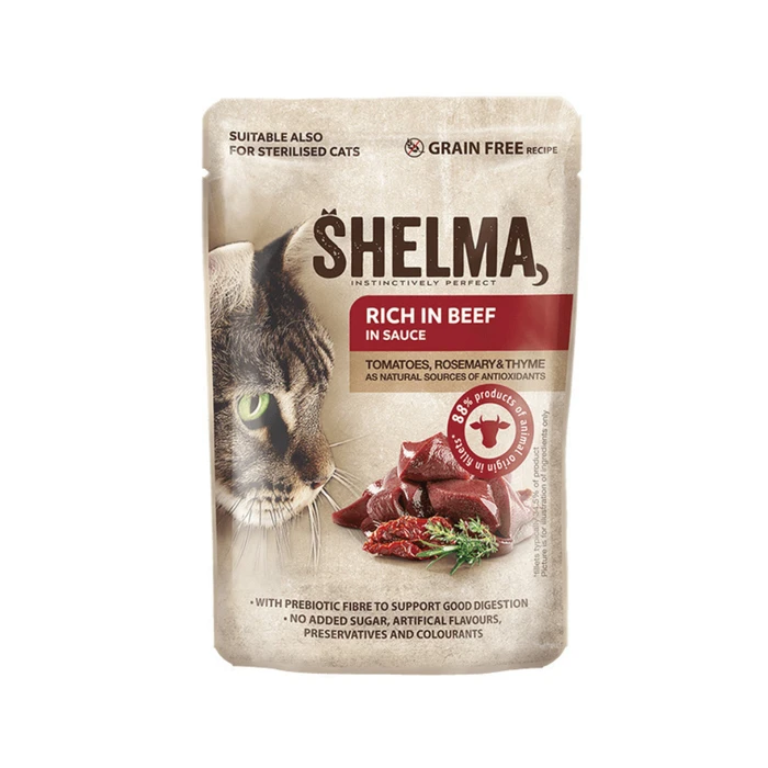 Shelma Υγρή Τροφή για Γάτες σε Φακελάκι με Βοδινό χωρίς Σιτηρά 85gr