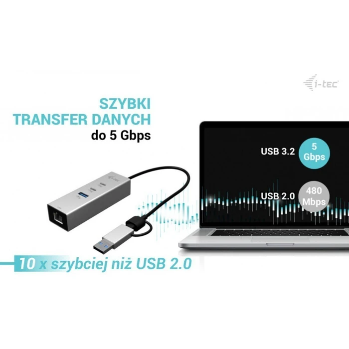 i-tec Hub USB 3.0 3 θυρών (2x USB-C Gen1, 1x USB-A Gen1) με Ethernet 2.5Gb — CAMETALG325HUB, Γκρι