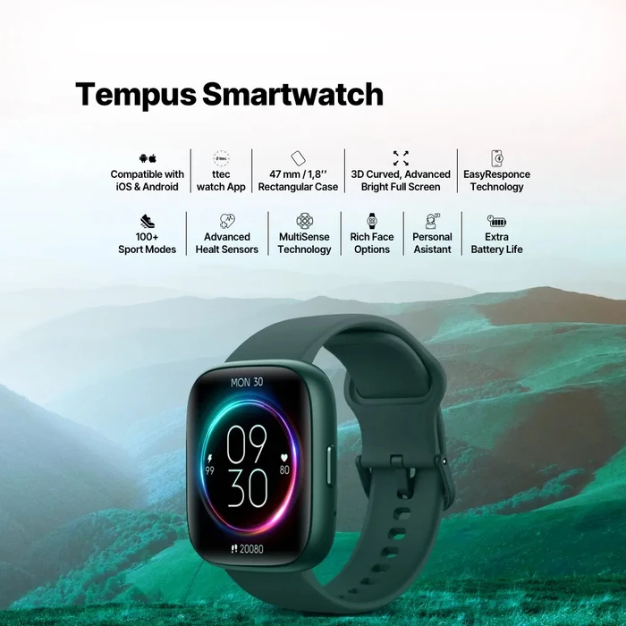 Smartwatch TTEC Tempus Petrol Green 47 mm