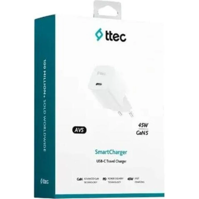 ttec SmartCharger GAN 45W PD Travel Fast Charger  White (2SCG45B) (TTEC2SCG45B)