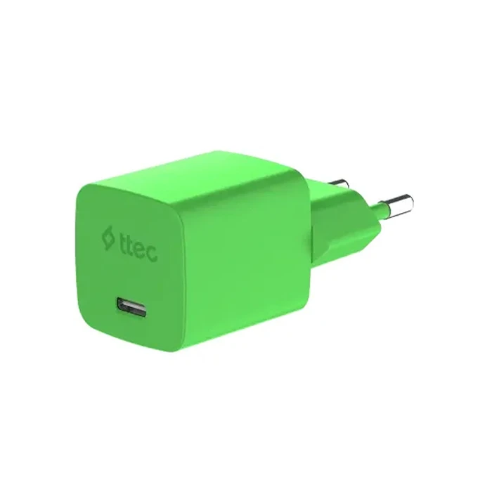 ttec SmartCharger GAN 45W PD Travel Fast Charger+ USB-C - USB-C 3A Cable Neon Green (2SCG45CNY) (TTEC2SCG45CNY)