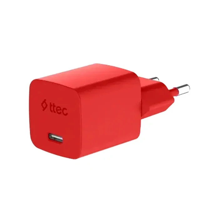 ttec SmartCharger GAN 45W PD Travel Fast Charger+ USB-C - USB-C 3A Cable Neon Red (2SCG45CNK) (TTEC2SCG45CNK)