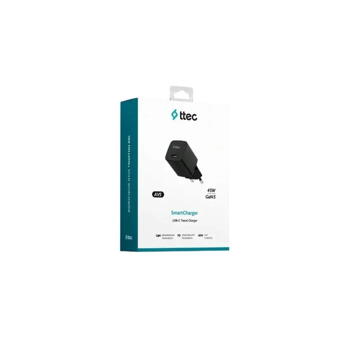 ttec SmartCharger GAN 45W PD Travel Fast Charger Black (2SCG45S) (TTEC2SCG45S)