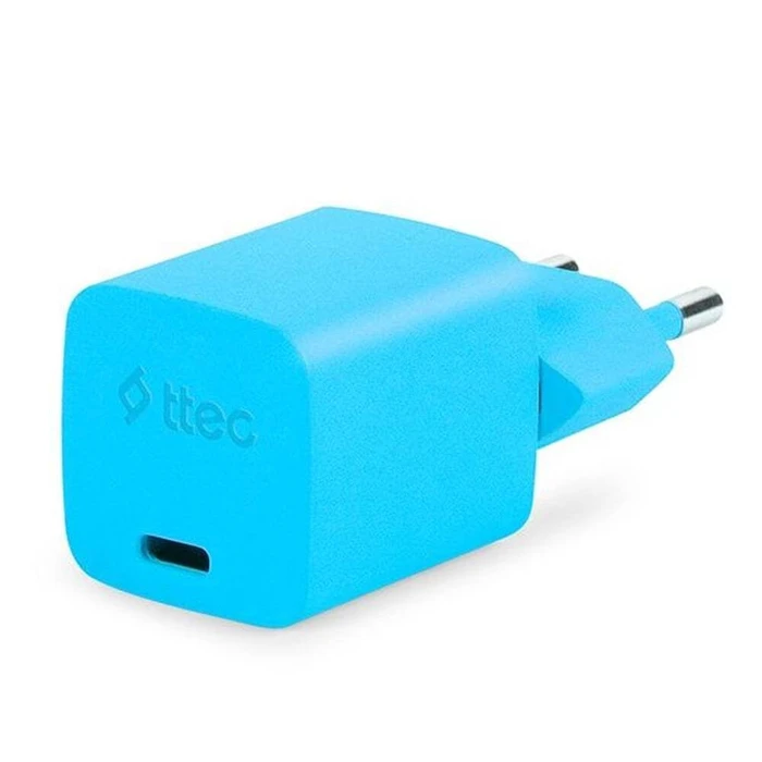 TTEC Φορτιστής Ταξιδιού SmartCharger GaN 20W PD με Καλώδιο USB C σε Lightning 120 cm Neon Blue
