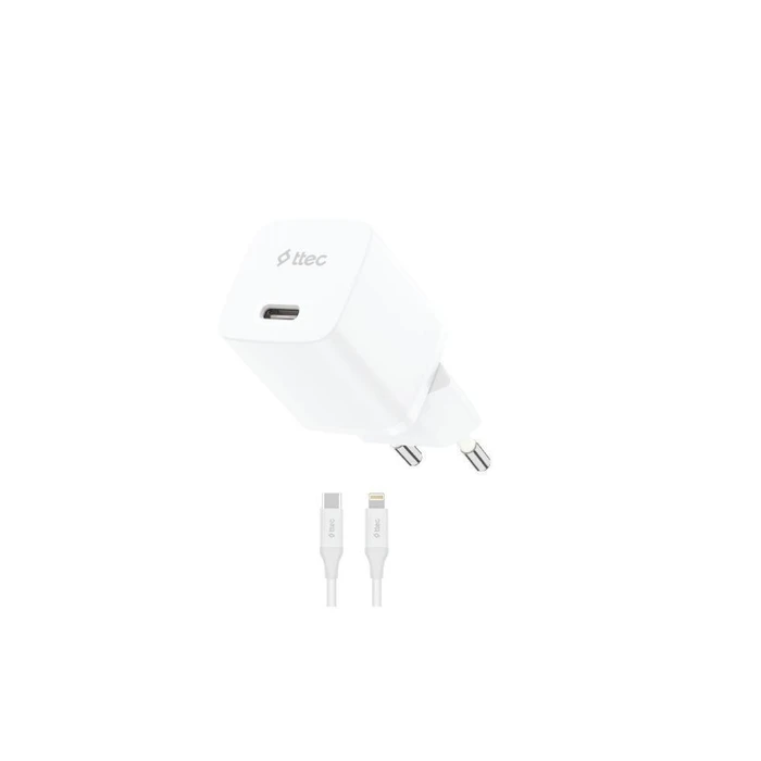 TTEC SmartCharger Travel Charger 20W PD GAN USB-C Lightning Cable 150cm White