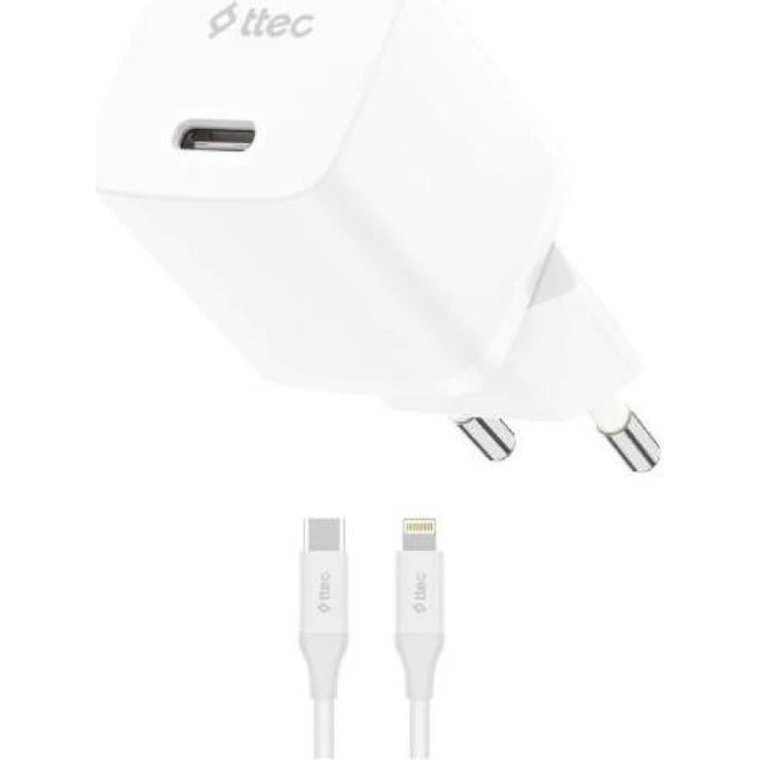 TTEC SmartCharger Travel Charger 20W PD GAN USB-C Lightning Cable 150cm White