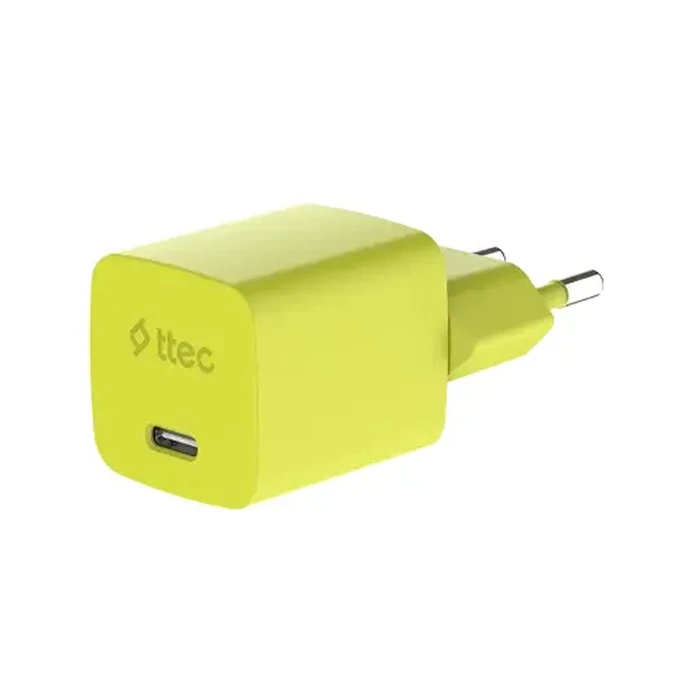 ttec SmartCharger GAN 45W PD Travel Fast Charger+ USB-C - USB-C 3A Cable Neon Yellow (2SCG45CNS) (TTEC2SCG45CNS)