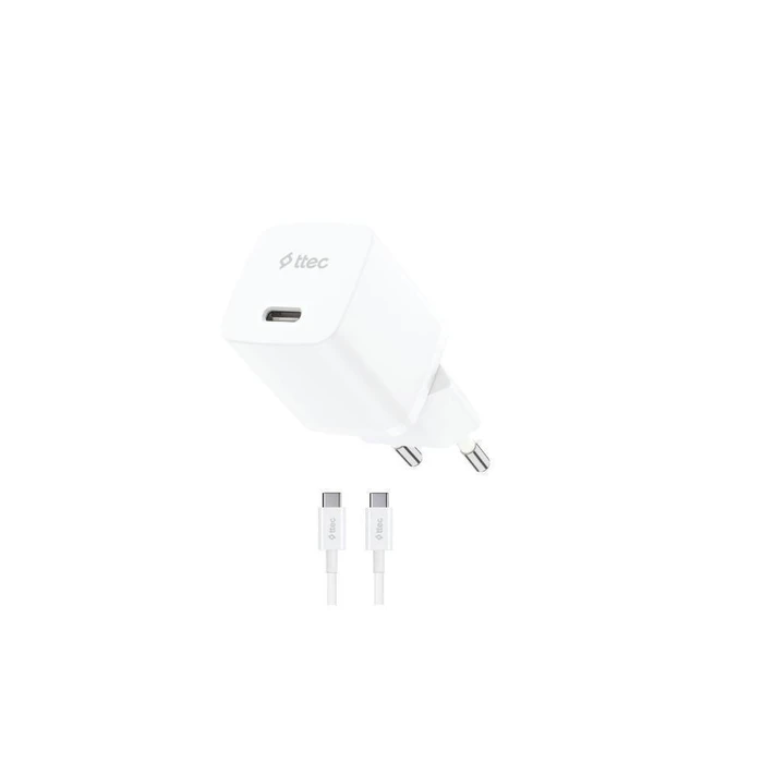 TTEC Φορτιστής Ταξιδίου SmartCharger GaN 30W PD με Καλώδιο USB C σε USB C 60W Λευκό