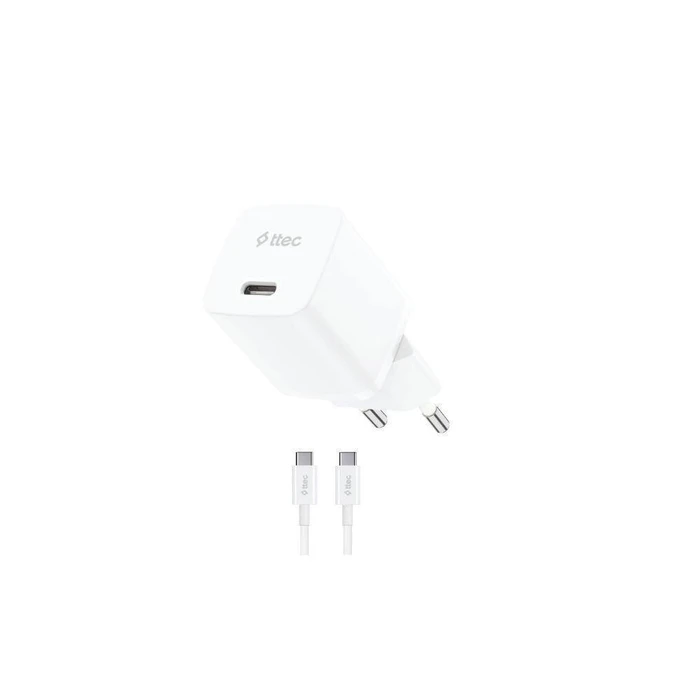 TTEC Φορτιστής Ταξιδίου SmartCharger GaN 30W PD με Καλώδιο USB C σε USB C 60W Λευκό