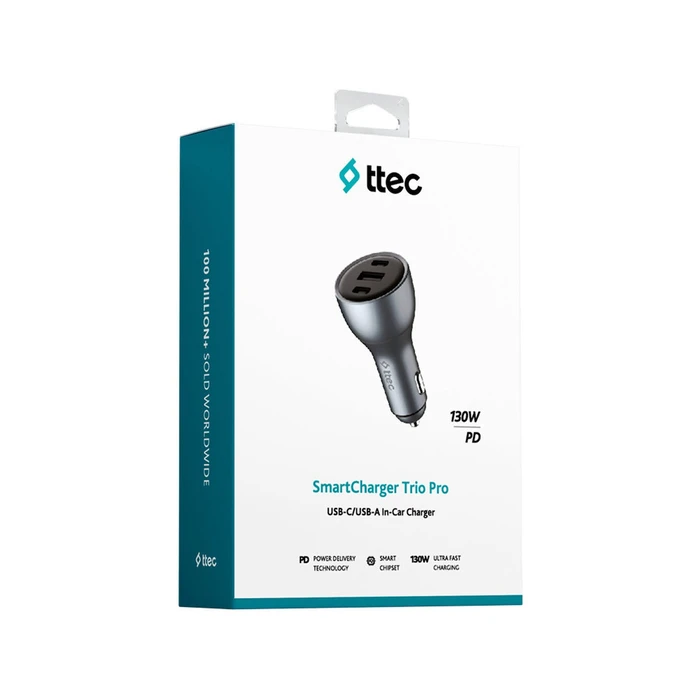 Car Fast Charger TTEC SmartCharger Trio PD 130W 2 USB-C 1 USB-A Black