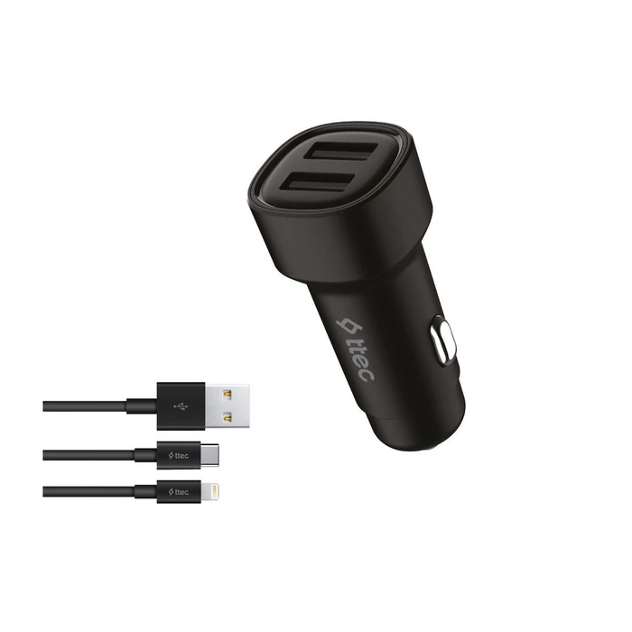 Car Charger TTEC SmartCharger Duo 3.1A Dual USB with Lightning and USB-C Cable