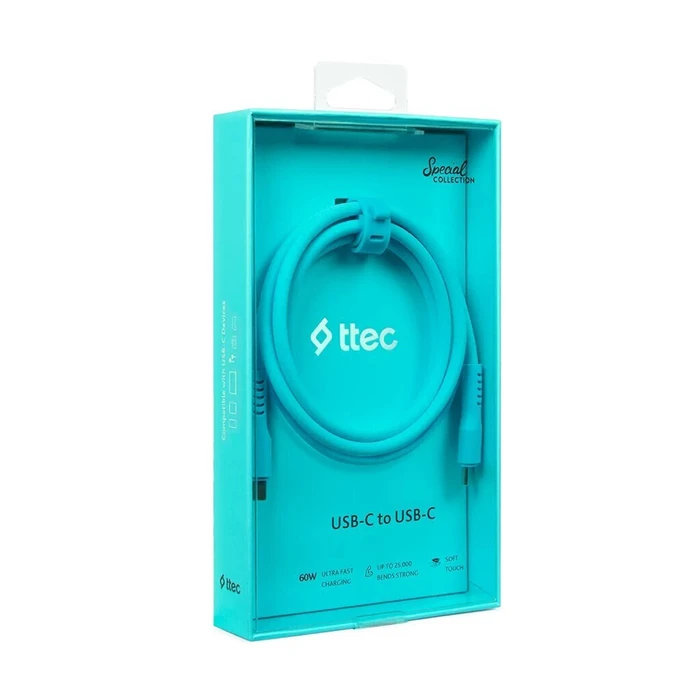 TTEC Type-C to Type-C 60W Fast Charge Cable Neon Blue 120cm