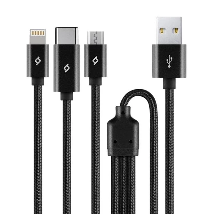TTEC AlumiCable Trio Charge Data Cable Type C Lightning Micro USB 100cm Black