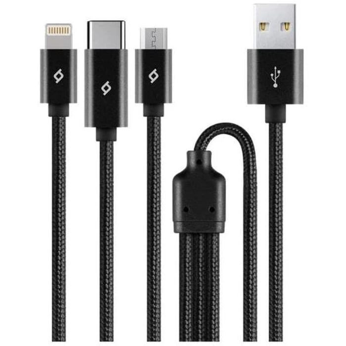 TTEC AlumiCable Trio Charge Data Cable Type C Lightning Micro USB 100cm Black