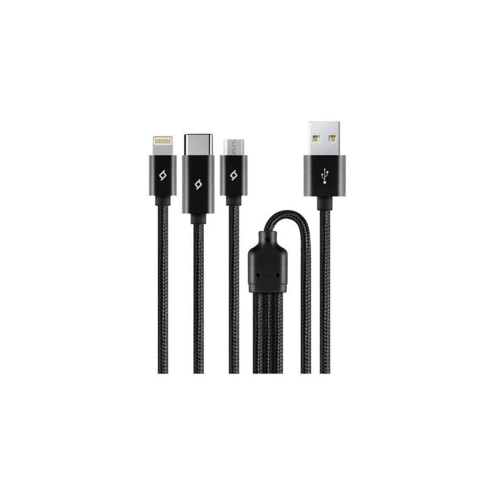 TTEC AlumiCable Trio Charge Data Cable Type C Lightning Micro USB 100cm Black