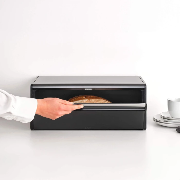 Δοχείο ψωμιού Brabantia Klappbrotkasten Front eckig μαύρο ματ με ανακλινόμενη πρόσοψη