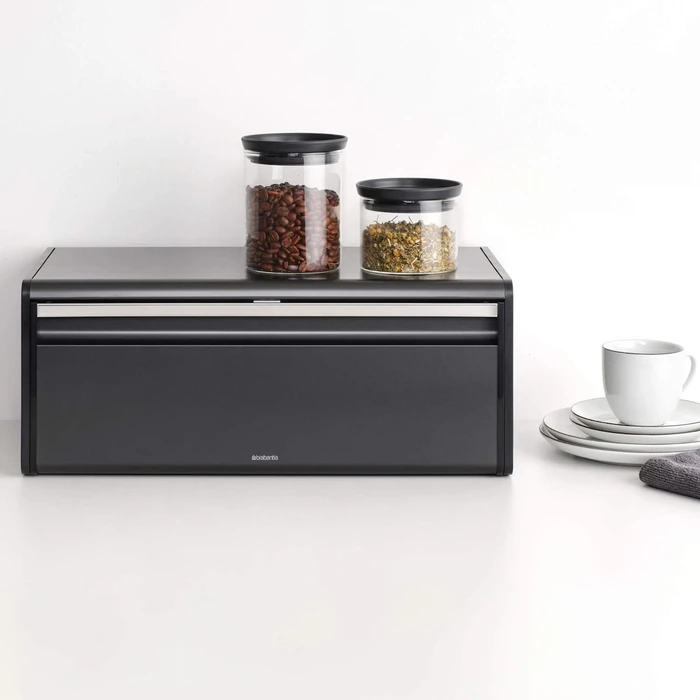Δοχείο ψωμιού Brabantia Klappbrotkasten Front eckig μαύρο ματ με ανακλινόμενη πρόσοψη