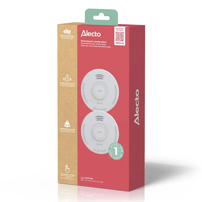 ALECTO Smoke Detector SD110 X2 85dB Low Battery Alert 2 Pack