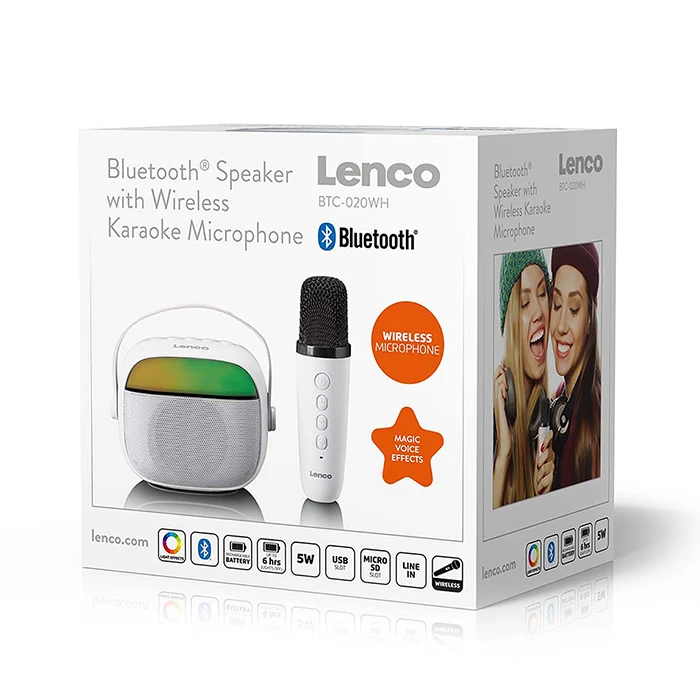 Bluetooth Speaker with Wireless Microphone RGB Lighting and Karaoke Function LENCO BTC 020WH
