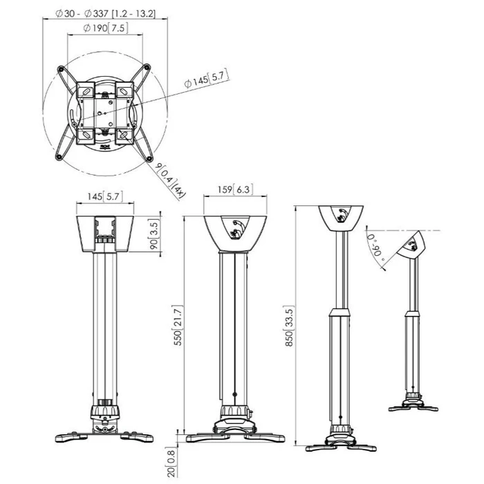 Vogel's Βάση Projector Οροφής PPC1555, Μέγιστο Φορτίο 20 kg, Γκρι