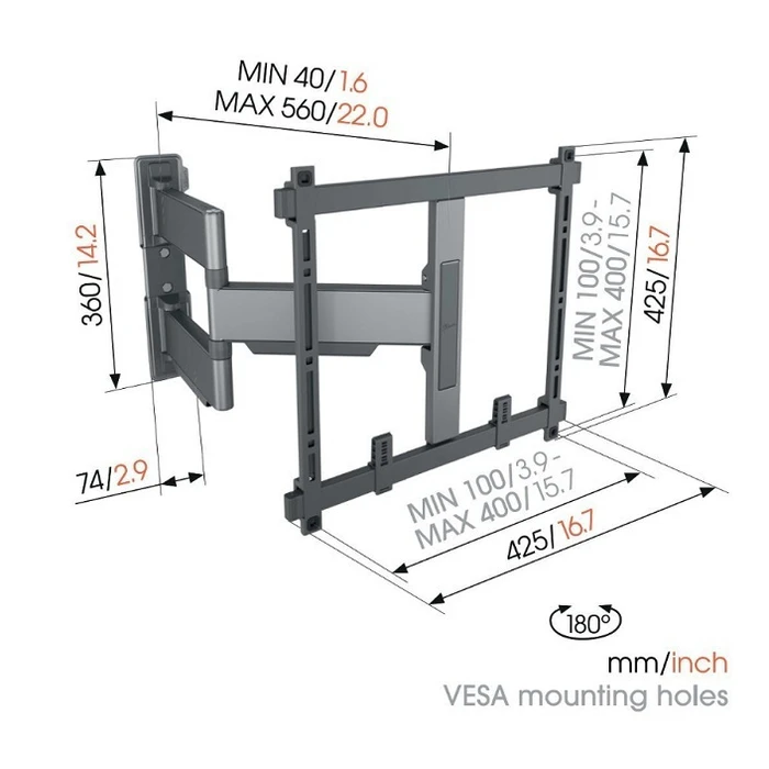 Vogel's ELITE TVM 5445 Wall Mount (Black) - Swiveling, up to 65"