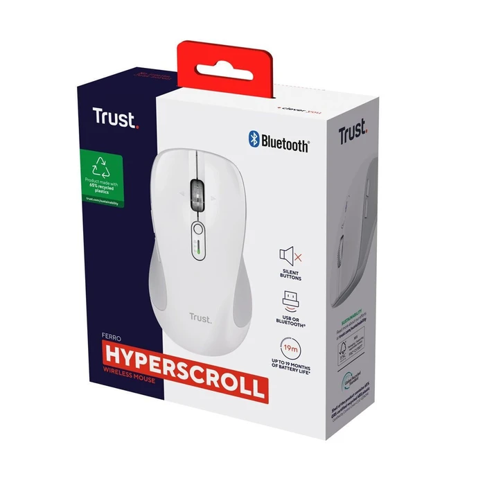 Trust Computer Mouse Ferro Hyperwheel Wireless White