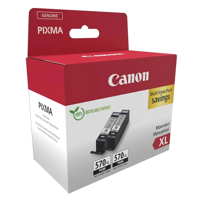 Canon PGI-570XL Γνήσιο Πακέτο 2 Μελανιών Εκτυπωτή InkJet Μαύρο (0318C010)