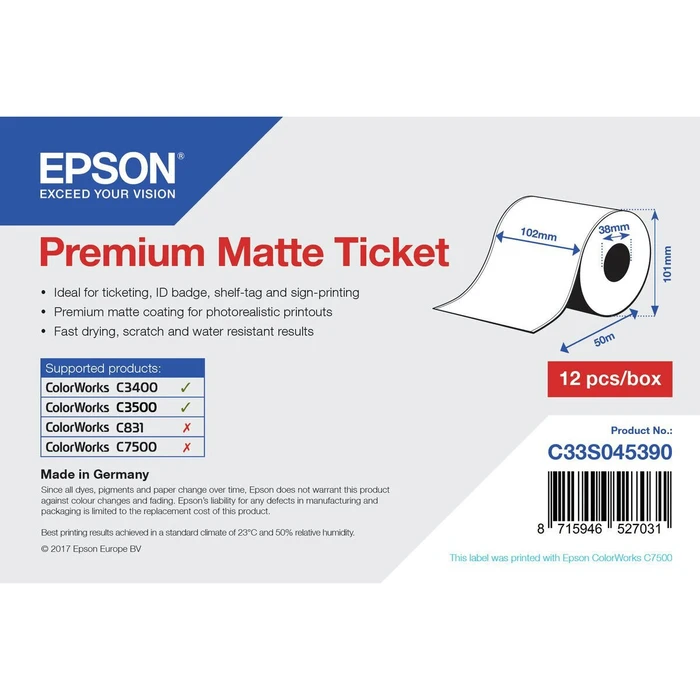 Epson Premium Matte C33S045390 Adhesive Label Roll for Label Printers