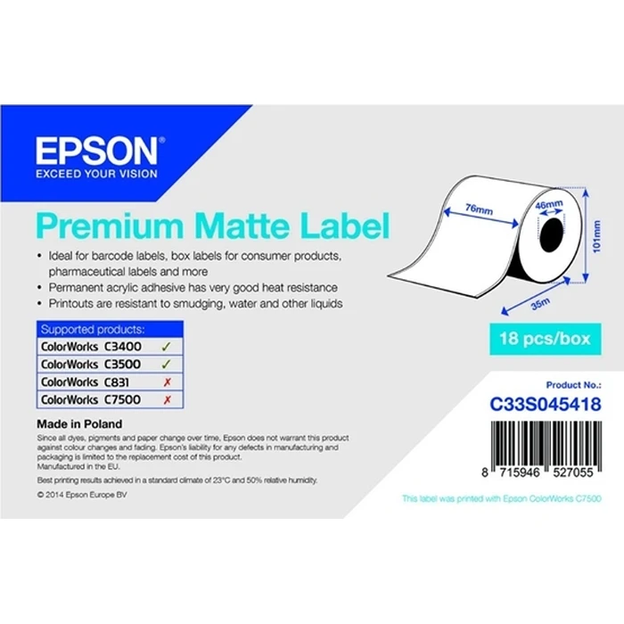Epson Premium Matte Label Tape 76mm x 35m White (C33S045418)
