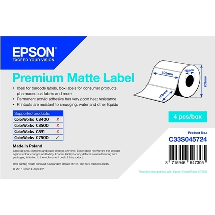 Epson Premium Matte Adhesive Labels Roll 152 x 102 mm - 800 Labels (C33S045724)
