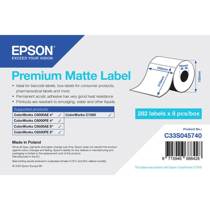 Epson C33S045740 Adhesive Labels Roll White (Inkjet) - 1 pc