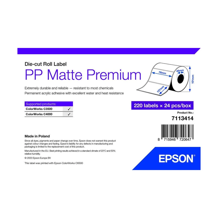 Epson 220 Adhesive Label Rolls 76x127mm 24pcs