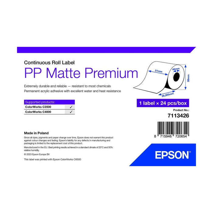 Epson Ταινία Ετικετογράφου Λευκή S55180469 (Συμβατή με Dymo Rhino/IND)