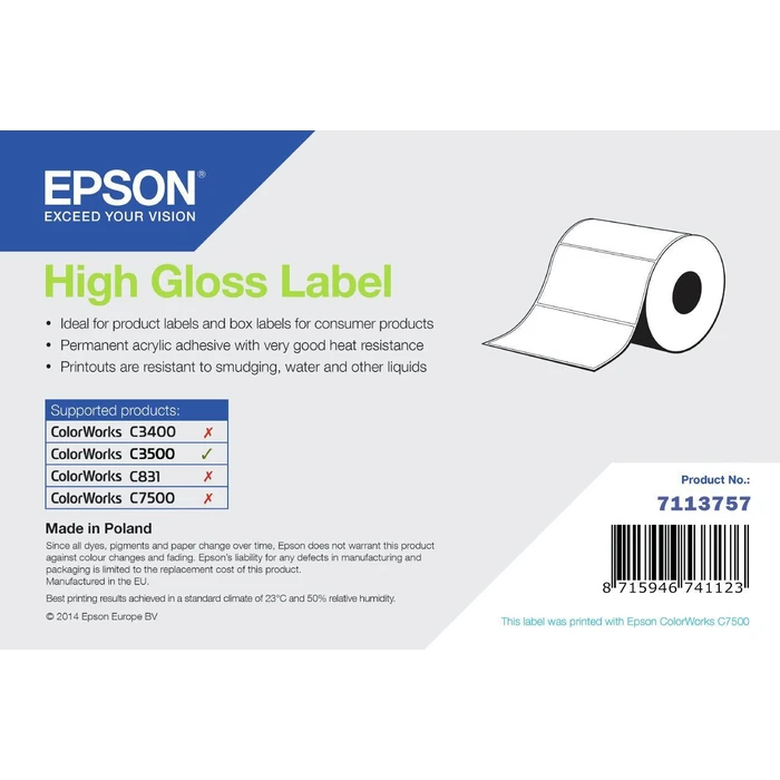 EPSON High Gloss Αυτοκόλλητες Ετικέτες 76x127mm, 250 ετικέτες σε ρολό, Die-Cut