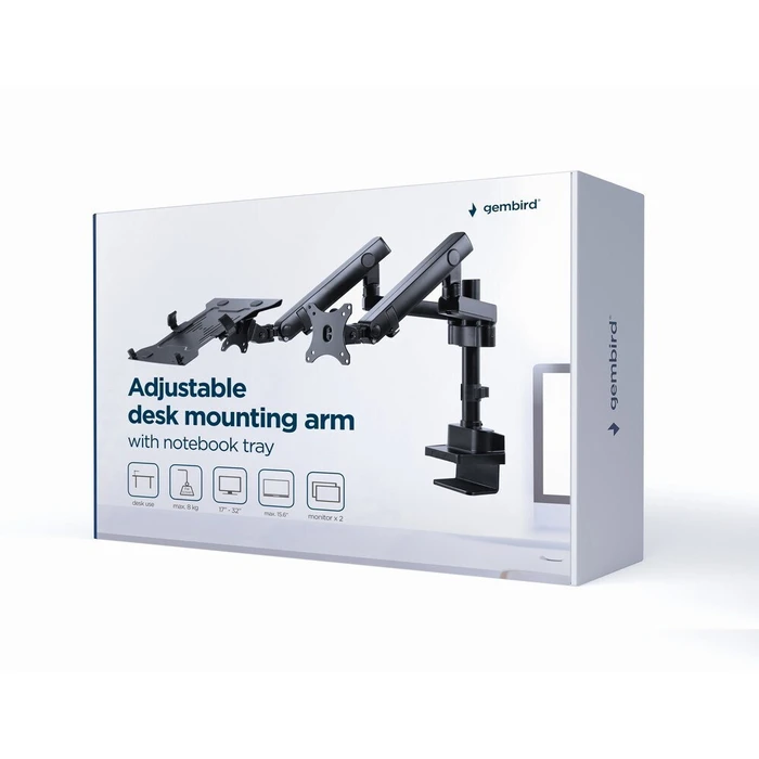 Gembird MA-DA3-02 Display Mounting Arm with Notebook Tray, Desk Mount, Up to 32 inches