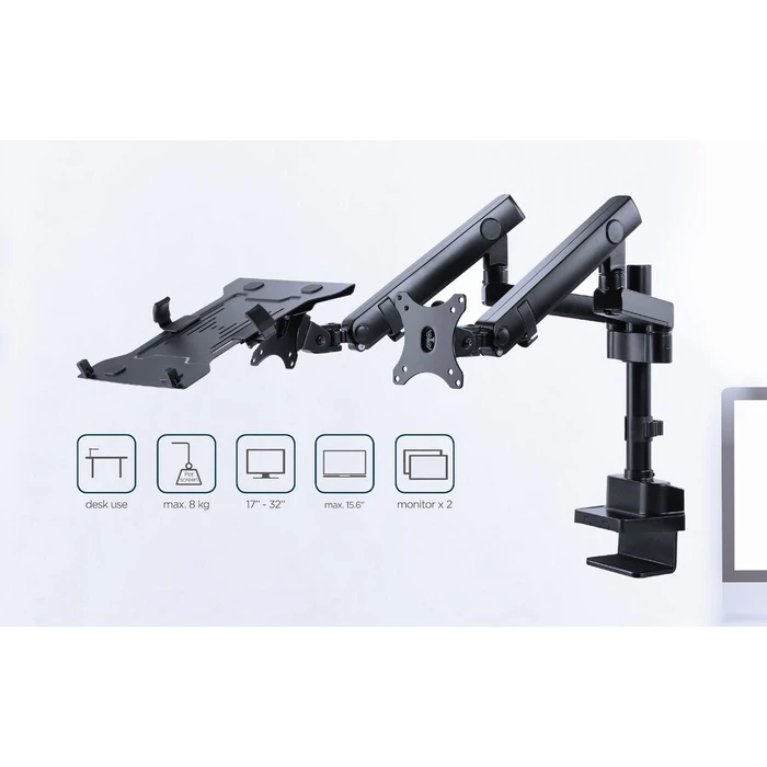 Gembird MA-DA3-02 Display Mounting Arm with Notebook Tray, Desk Mount, Up to 32 inches