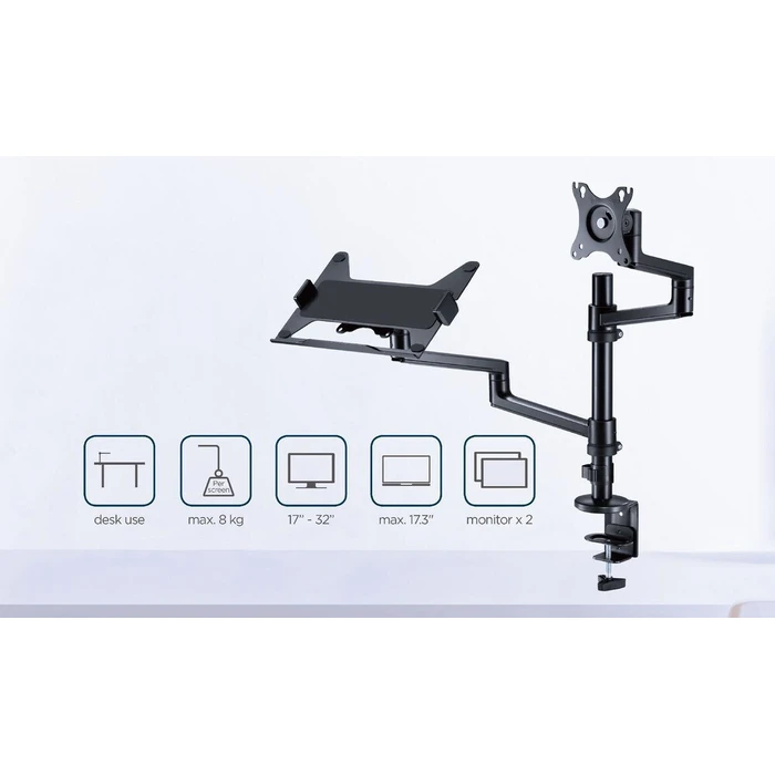 Gembird MA-DA-04 Dual Monitor Mount with Notebook Tray (Black)