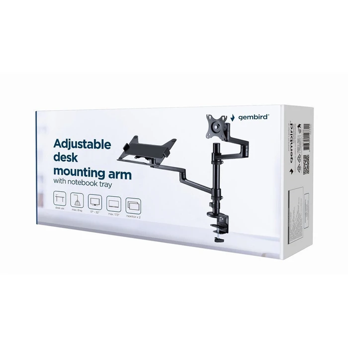 Gembird MA-DA-04 Dual Monitor Mount with Notebook Tray (Black)
