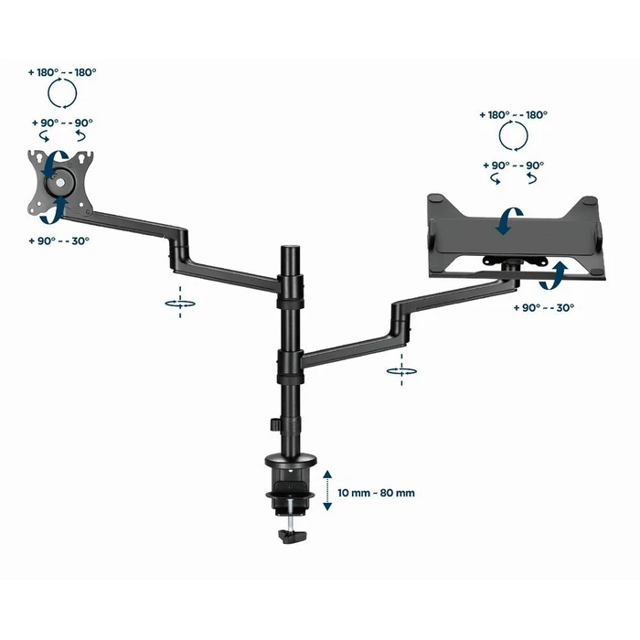 Gembird MA-DA-04 Dual Monitor Mount with Notebook Tray (Black)
