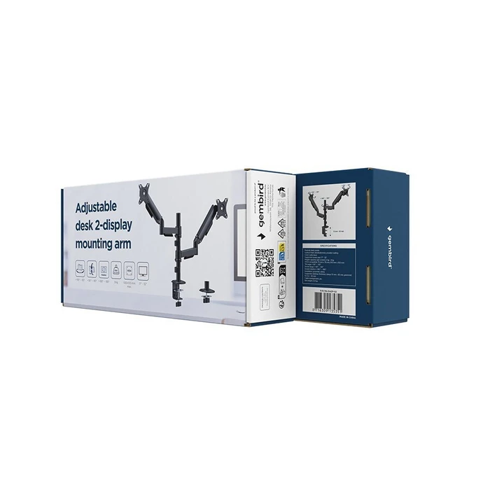 Gembird Βραχίονας Στήριξης Οθόνης Διπλός Ρυθμιζόμενος Μαύρος