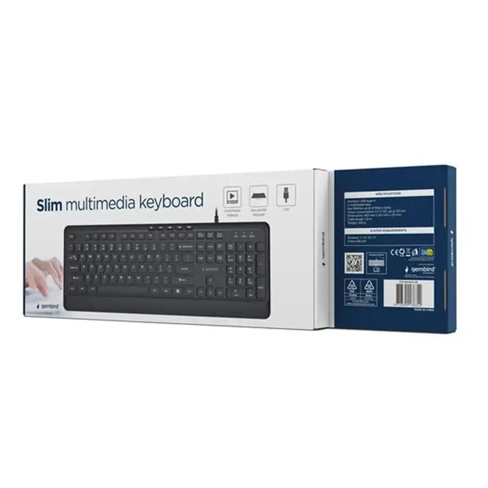 Gembird KB-MCH-05 Multimedia USB Keyboard - Slim "chocolate-style", Black, US Layout, USB-A & USB-C