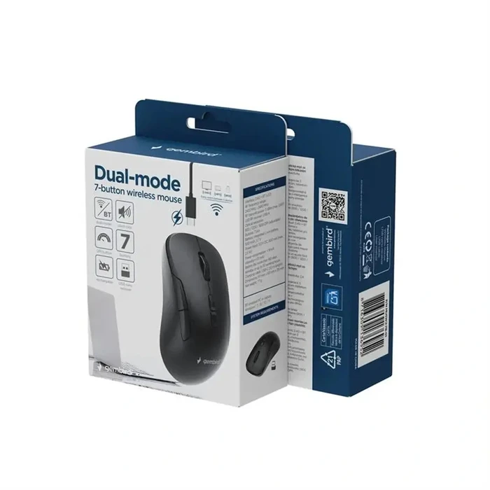 Gembird MUSW2-7B-01 Wireless Optical Mouse (RF + Bluetooth, 7 buttons, 1600 DPI) - Black