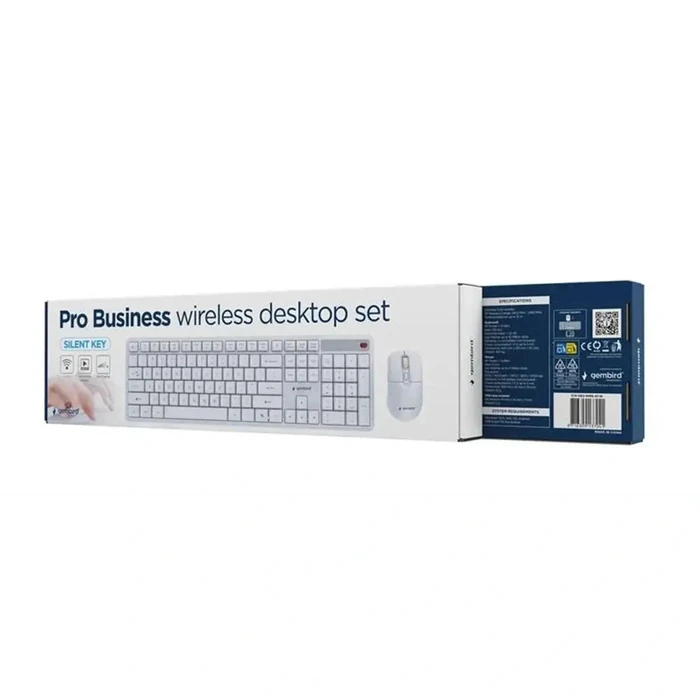 Gembird Silent Key Pro Ασύρματο Σετ Πληκτρολόγιο & Ποντίκι Αγγλικό US Λευκό