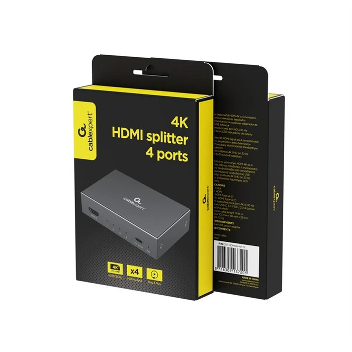 CABLEXPERT Audio Video Splitter 1x4 HDMI Splitter 4 Ports Black