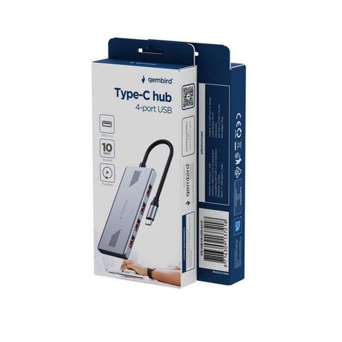 USB Hub Gembird 4-Port USB 3.2 Gen 2 Type C Silver