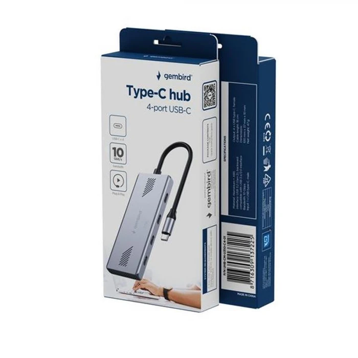 GEMBIRD USB Hub 4 Port USB C 3.2 Gen 2 Silver