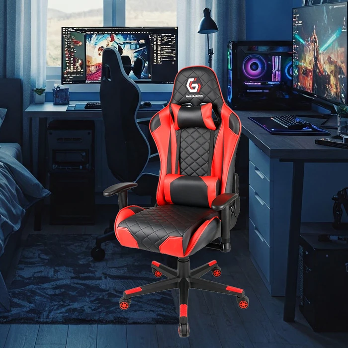 Gaming Chair Gembird PVC Leather with Pillows Black Red