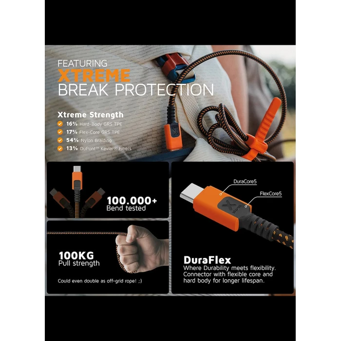 Xtorm Braided / Spiral USB 2.0 Cable USB-C male - USB-C 240W PD Πορτοκαλί 1.5m MOB.ACC.00649