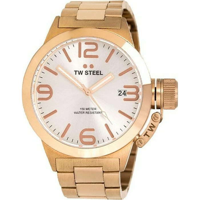 TW STEEL Canteen Men's 45mm Quartz Watch Gold Metal Bracelet CB161