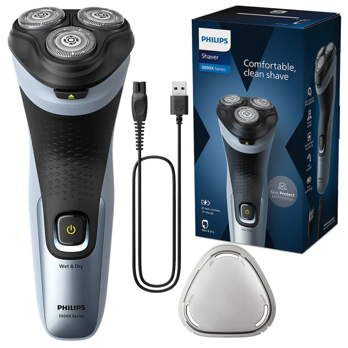 Ξυριστική μηχανή Philips X3063/00 — Μαύρο/Μπλε, Υγρή & Στεγνή, 3 κεφαλές, 45 λεπτά